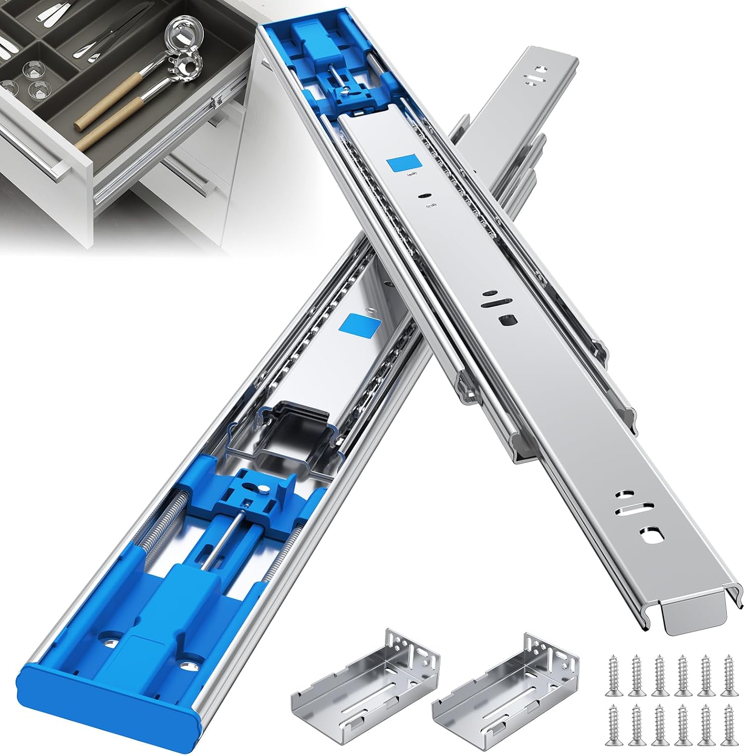 Drawer Slide Pair - 14 Zoll Vollausziehbare Schubladenschienen mit Soft-Close-Funktion