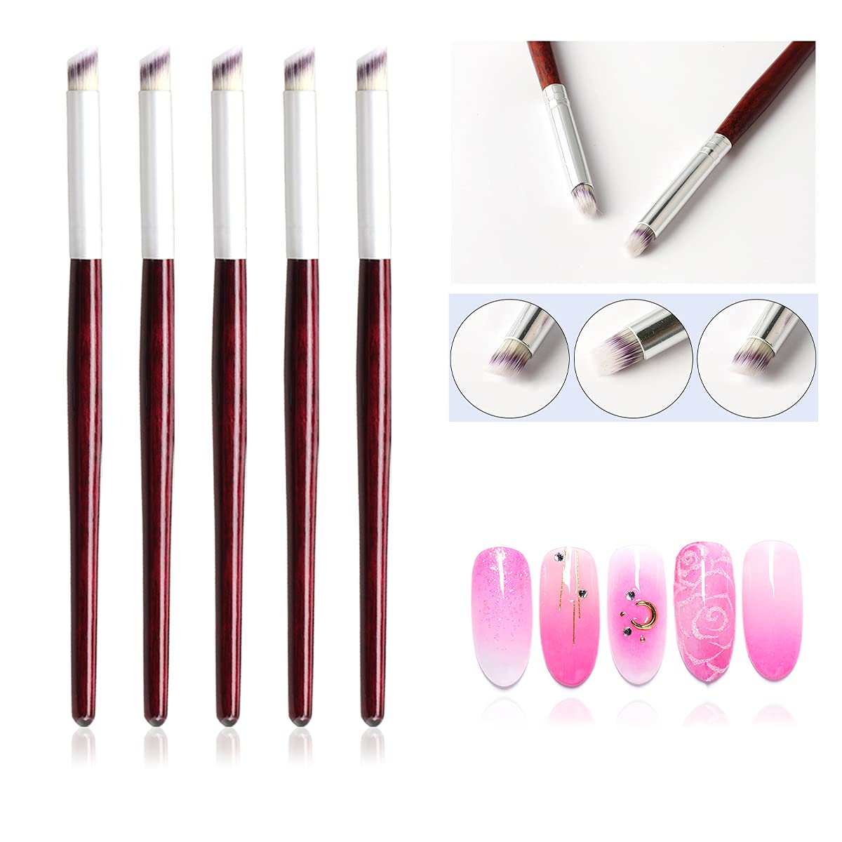 Furniture Hardware Nails - 1/2/3/5-teiliges Holzgriff-Nagel-Ombre-Pinsel-Set Farbverlauf-Malwerkzeug für Acryl-Gel-Nagelkunst-Design