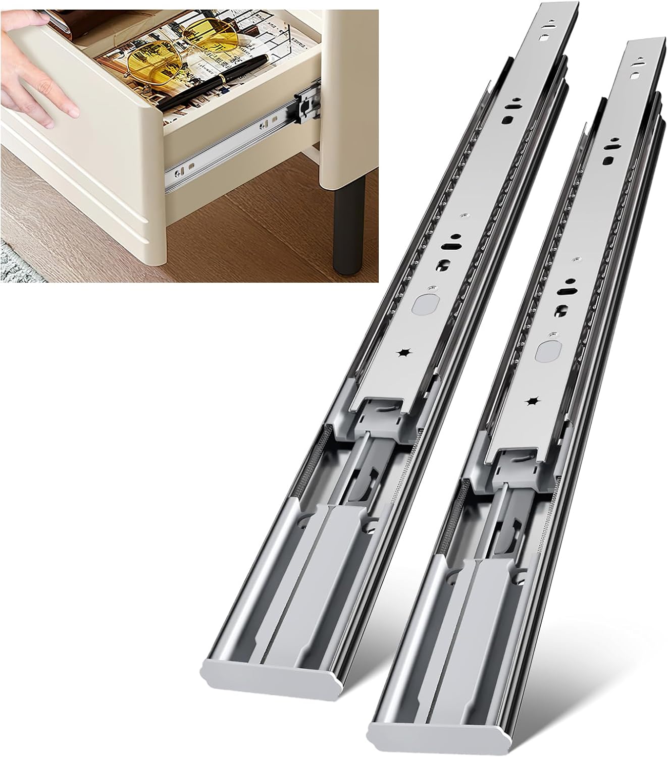 Drawer Slide Pair - 22 Zoll seitlich montierte Soft-Close Schubladenschienen,