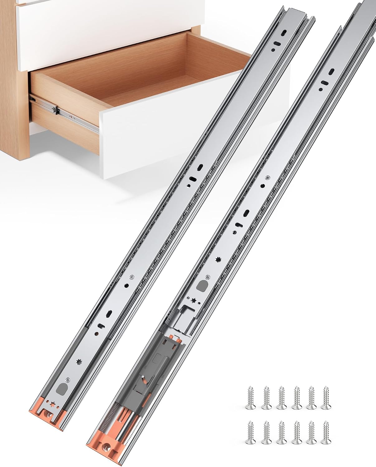Drawer Slide Pair - 24 Zoll seitlich montierte Soft-Close Schubladenschienen,