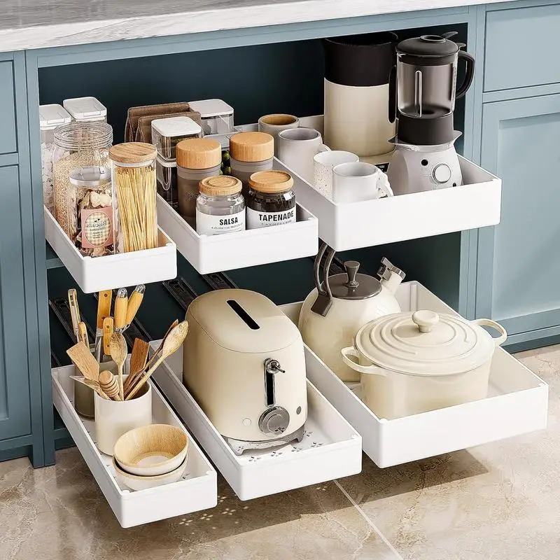 Drawer Slide Pair - 1–2 Stück Küchen-Organizer, herausziehbarer Schrank, Aufbewahrungsregal,