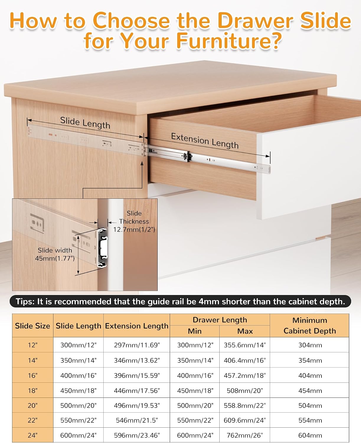 24 Zoll seitlich montierte Sof – Drawer Slide Pair Bewertung und Preis